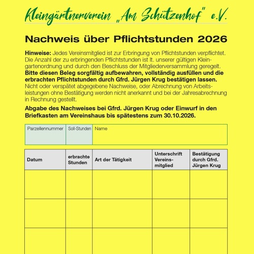 Abgabe des Nachweises über die geleisteten Pflichtstunden