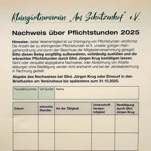 Abgabe des Nachweises über die geleisteten Pflichtstunden